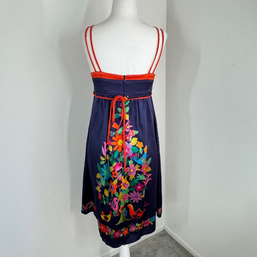 Voom By Joy Jan Silk Floral Dress Sz S Strappy Blue Orange Knee Length - Picture 4 of 14